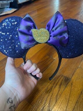 Purple Sequin Minnie Ears Headband with Gold Accent